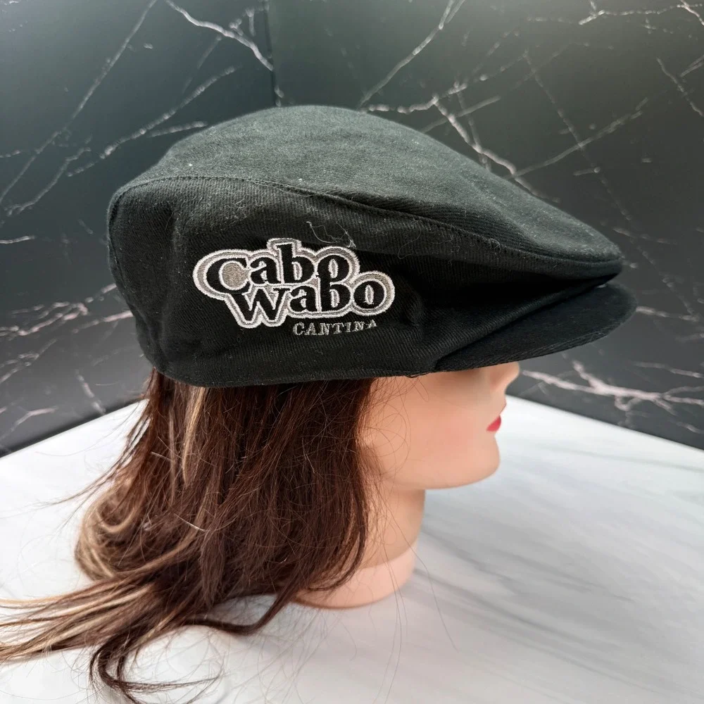 Cabo Wabo Cantina Black Cotton Flat Cap Newsboy Hat Sammy Hagar Nissin Size 58